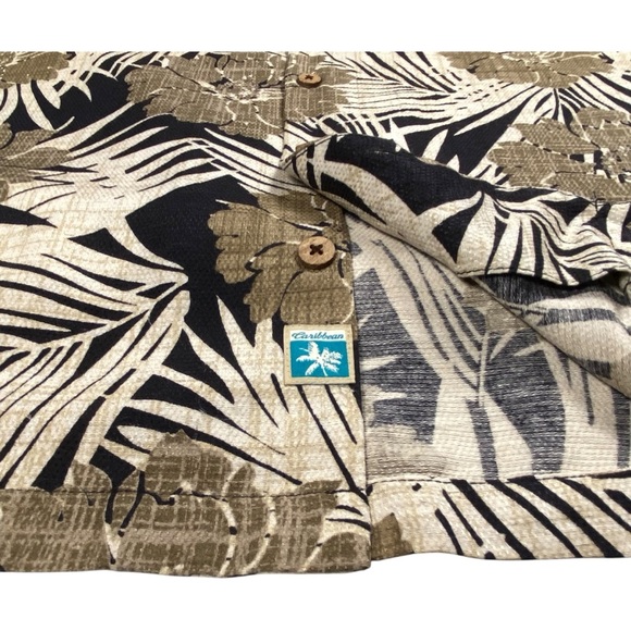 Caribbean Men's Floral Silk Shirt Black and Brown, L - Picture 6 of 9